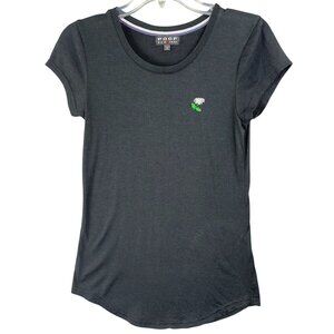 Poof New York T-Shirt Women Size S Black Short-Sleeve Daisy Embroidery Soft